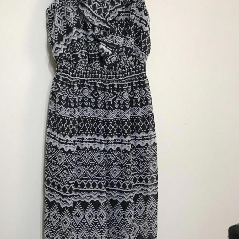 Faded Glory Dress 18/20 Black Gray long Spaguetti Straps